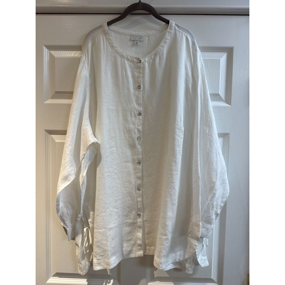 J. Jill Love Linen 4X Plus Size Long Sleeve Button Front 100% Linen White Tunic
